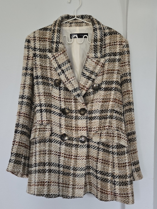 Zara Jackets & Blazers - Zara Beige Multi Plaid Double-Breasted Blazer
